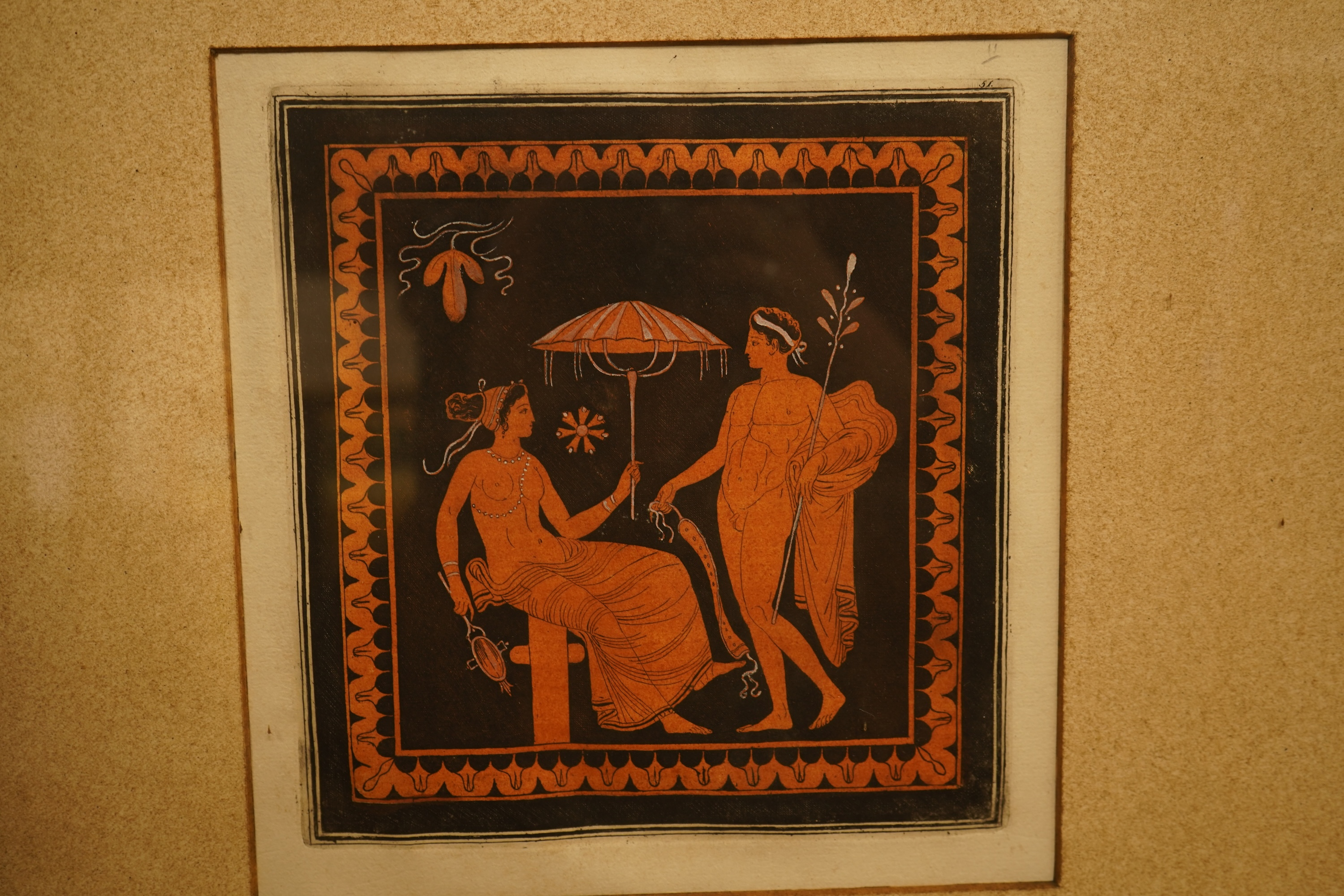 Sir William Hamilton RA (1730-1803), four square coloured engraved plates from ‘Collection of Etruscan, Greek, and Roman Antiquities’, each 22 x 22cm